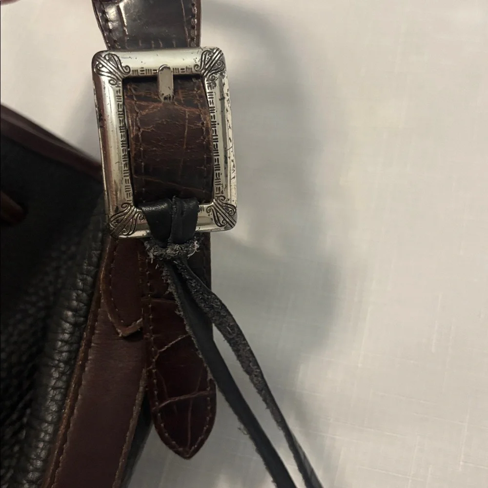 VTG Brighton Black & Brown silver Bucket Bag Crocodile print pebbled leather 90s - Picture 9 of 15